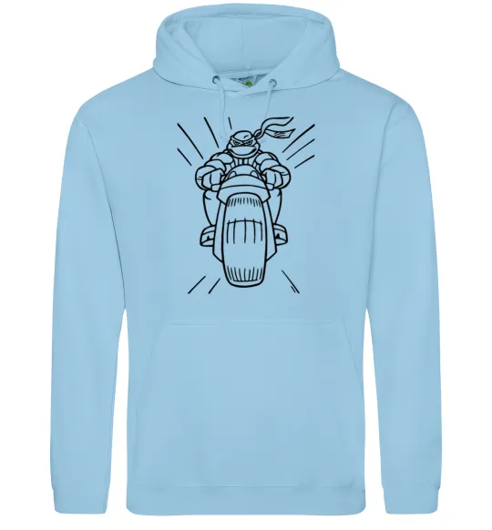 Чоловіча толстовка (худі) Черепашка-Ніндзя на мотоциклі Блакитний фото