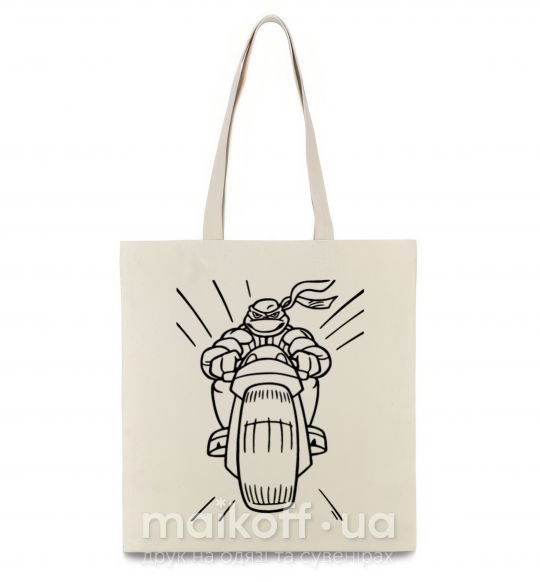 Эко-сумка Черепашка-Ниндзя на мотоцикле Бежевый фото