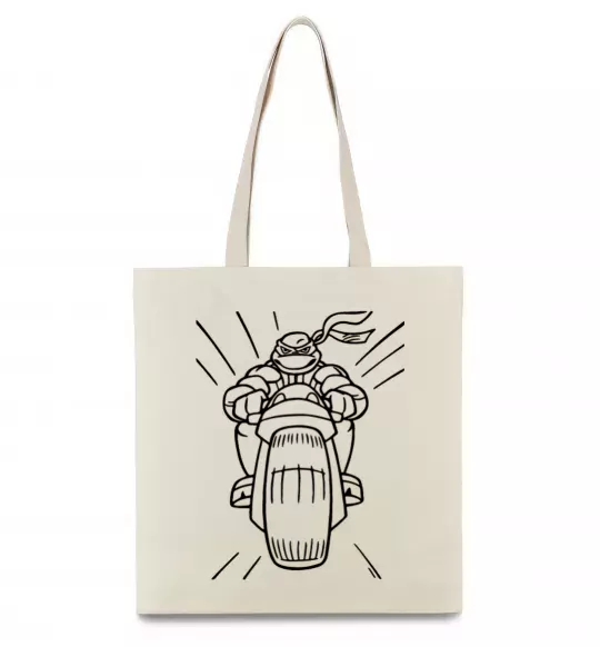 Еко-сумка Черепашка-Ніндзя на мотоциклі Бежевий фото