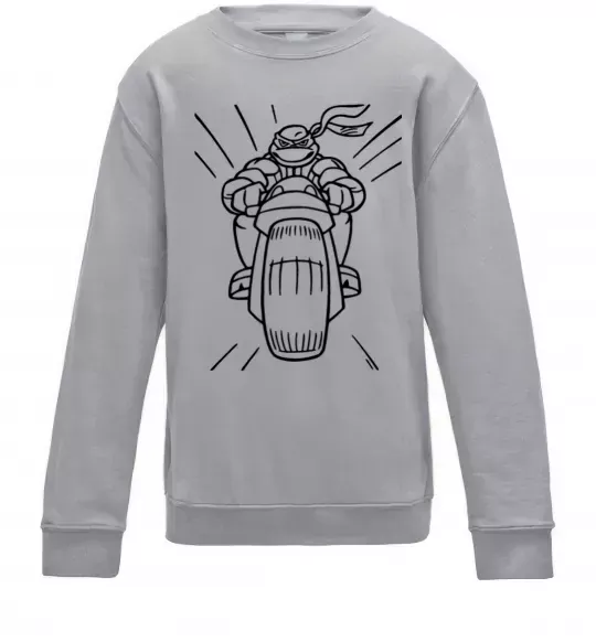 Детский Свитшот Черепашка-Ніндзя на мотоциклі Серый меланж фото