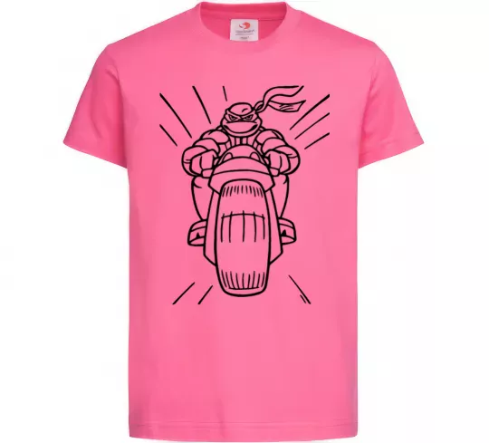 Дитяча футболка Черепашка-Ніндзя на мотоциклі Яскраво-рожевий фото