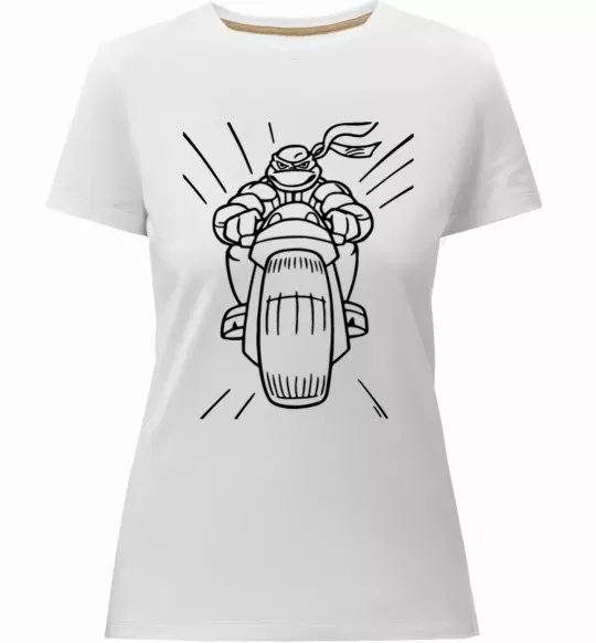 Женская премиум футболка Черепашка-Ніндзя на мотоциклі Белый фото