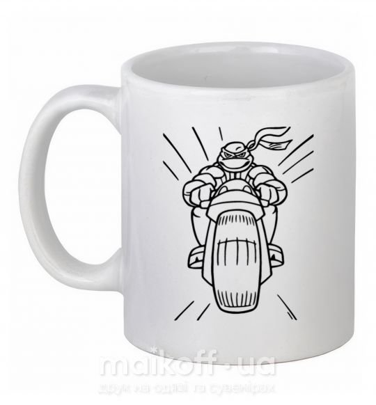 Чашка керамічна Черепашка-Ниндзя на мотоцикле Білий фото