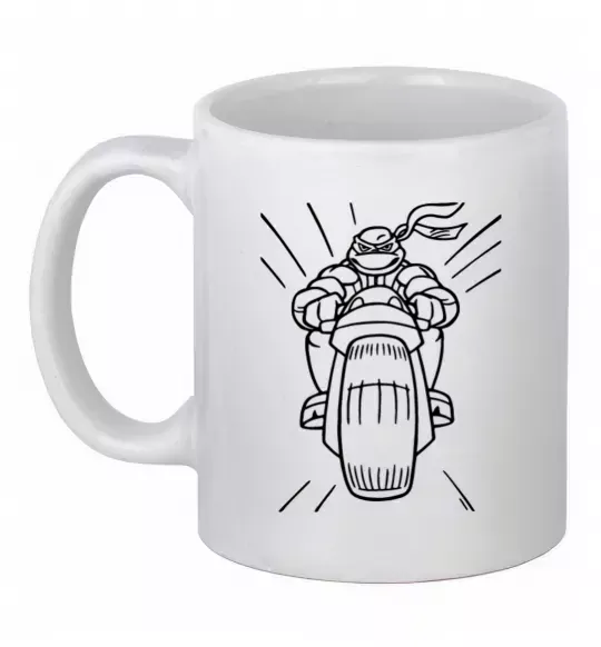 Чашка керамічна Черепашка-Ніндзя на мотоциклі Білий фото