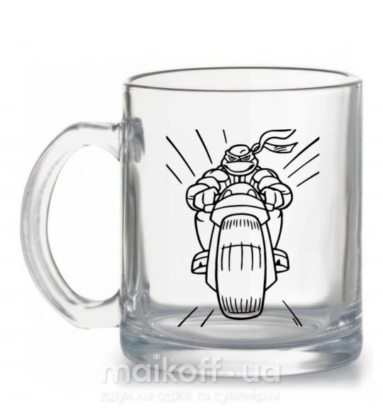 Чашка стеклянная Черепашка-Ниндзя на мотоцикле Прозрачный фото