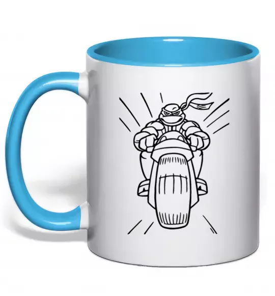 Чашка з кольоровою ручкою Черепашка-Ніндзя на мотоциклі Блакитний фото