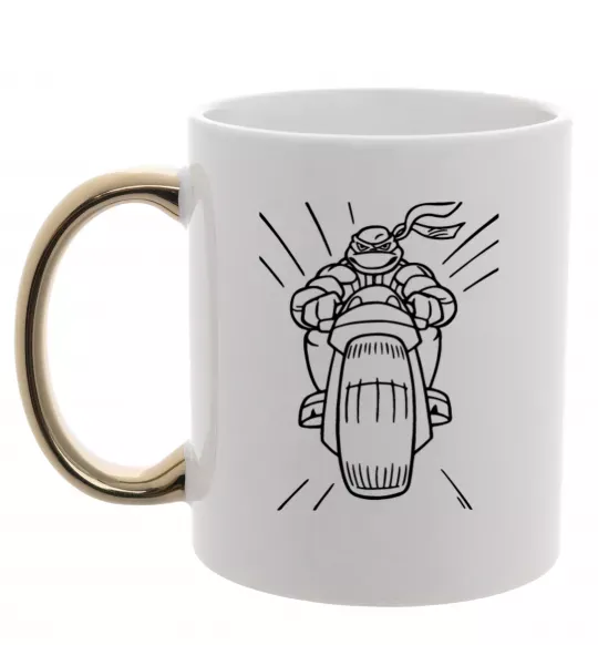 Чашка з кольоровою ручкою Черепашка-Ніндзя на мотоциклі Золото фото