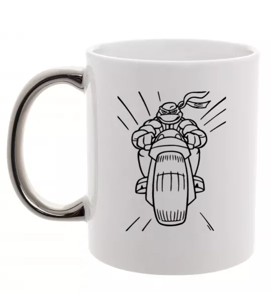 Чашка з кольоровою ручкою Черепашка-Ніндзя на мотоциклі Срібло фото