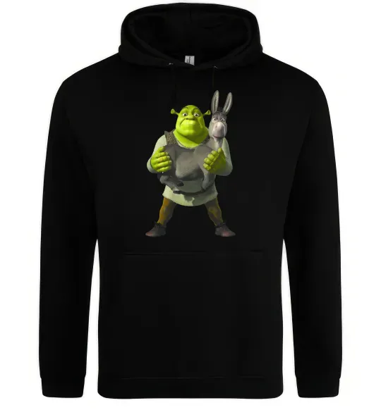 Женская толстовка (худи) Шрек та віслюк Черный фото