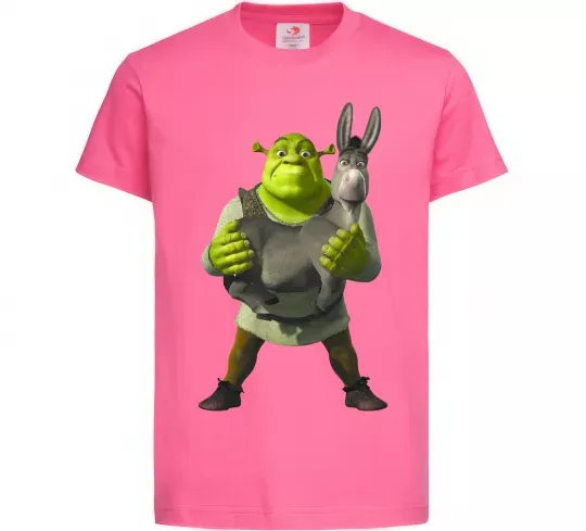 Дитяча футболка Шрек та віслюк Яскраво-рожевий фото