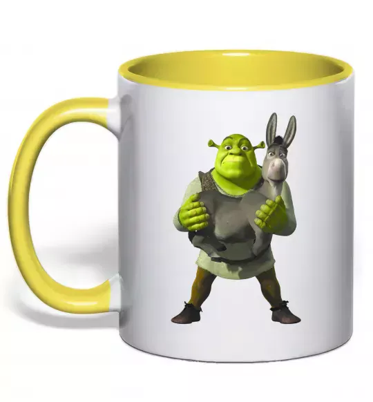 Чашка с цветной ручкой Шрек та віслюк Солнечно желтый фото