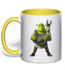 Чашка з кольоровою ручкою Шрек та віслюк