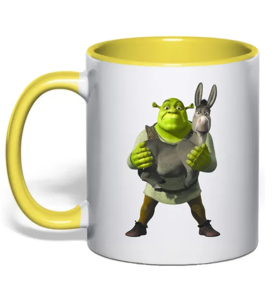 Чашка з кольоровою ручкою Шрек та віслюк Лимонний фото