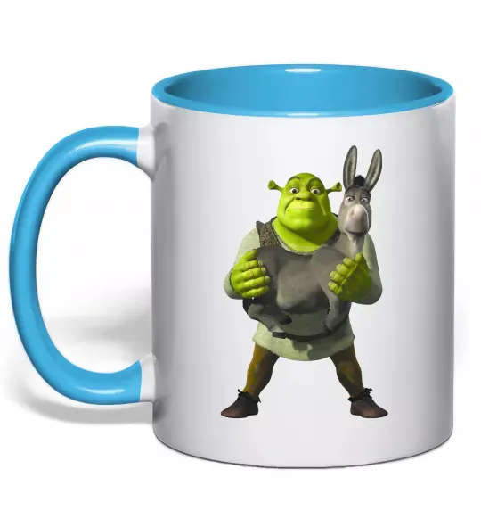 Чашка с цветной ручкой Шрек та віслюк Голубой фото