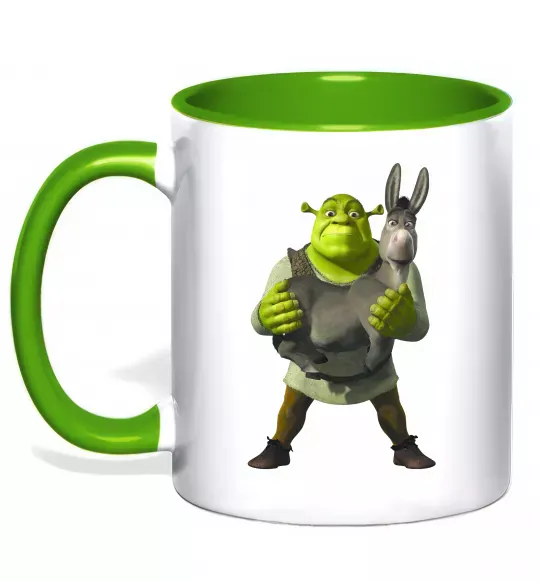 Чашка с цветной ручкой Шрек та віслюк Зеленый фото