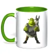 Чашка с цветной ручкой Шрек та віслюк Зеленый фото