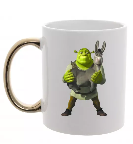 Чашка с цветной ручкой Шрек та віслюк Золото фото