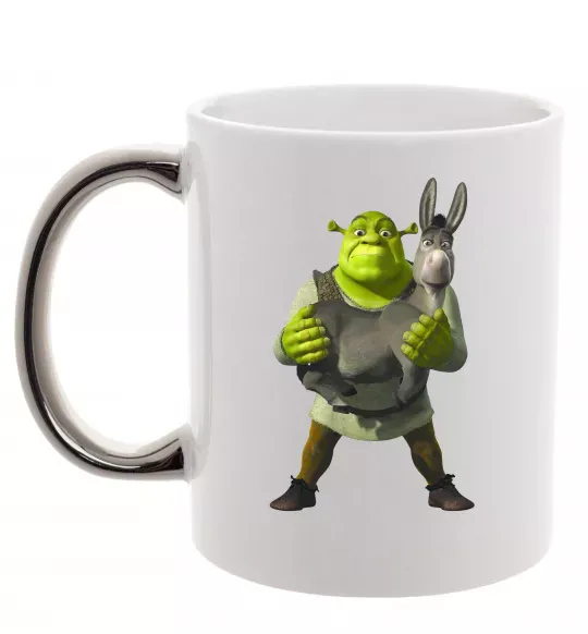 Чашка с цветной ручкой Шрек та віслюк Серебро фото