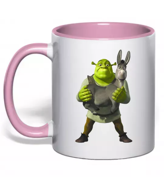 Чашка с цветной ручкой Шрек та віслюк Нежно розовый фото