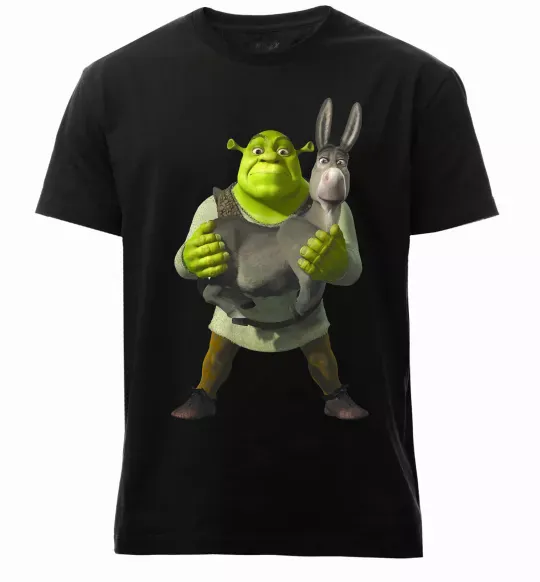 Мужская премиум футболка Шрек та віслюк Черный фото