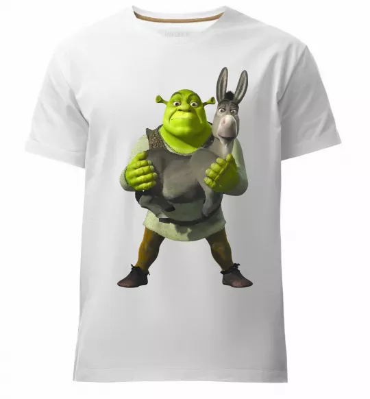 Мужская премиум футболка Шрек та віслюк Белый фото