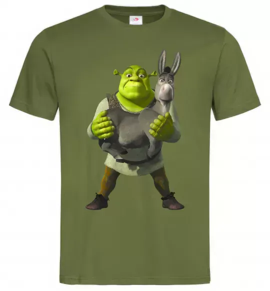 Мужская футболка Шрек та віслюк Оливковый фото