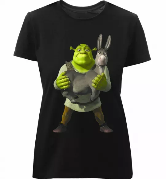 Жіноча преміум футболка Шрек та віслюк Чорний фото