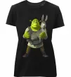 Жіноча преміум футболка Шрек та віслюк Чорний фото