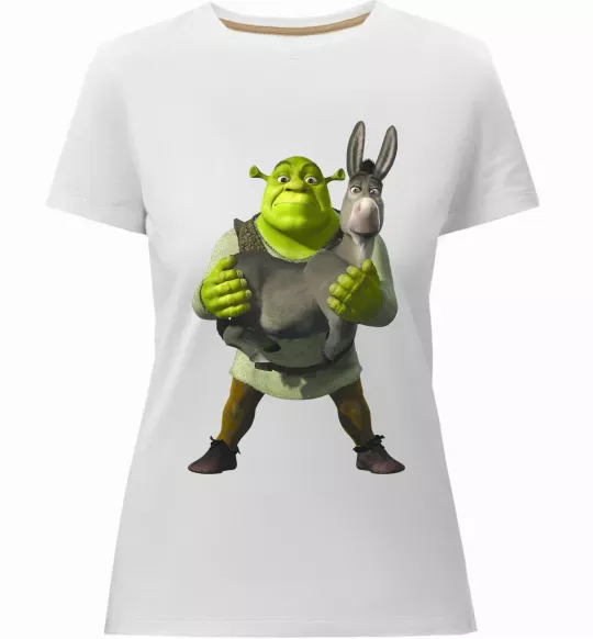 Жіноча преміум футболка Шрек та віслюк Білий фото