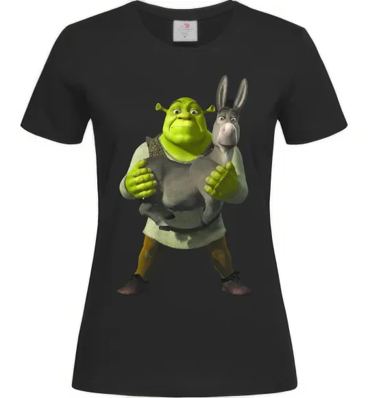 Женская футболка Шрек та віслюк Черный фото