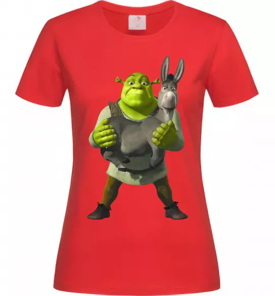 Женская футболка Шрек та віслюк Красный фото