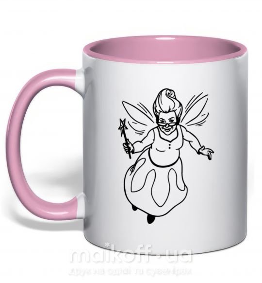 Чашка з кольоровою ручкою Фея крестная Ніжно рожевий фото