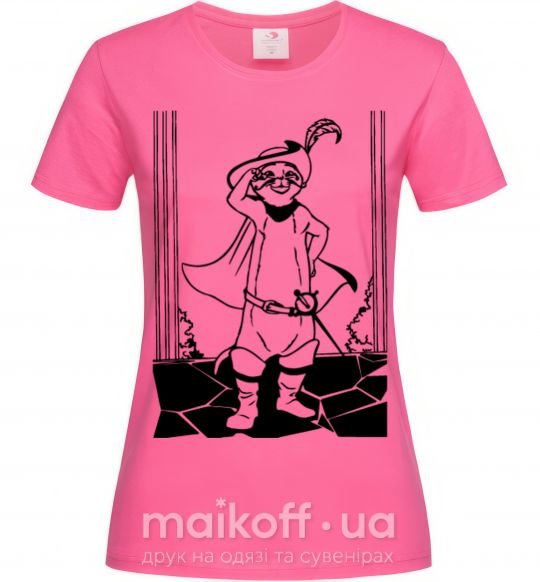 Жіноча футболка Кот в сапогах Яскраво-рожевий фото