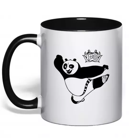 Чашка з кольоровою ручкою Панда По Чорний фото