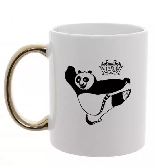 Чашка з кольоровою ручкою Панда По Золото фото