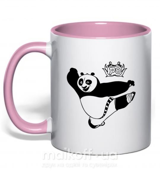 Чашка з кольоровою ручкою Панда По Ніжно рожевий фото