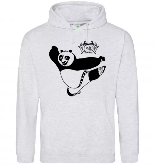 Мужская толстовка (худи) Панда По Серый меланж фото