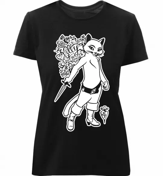 Женская премиум футболка Kitty soft рaws Черный фото