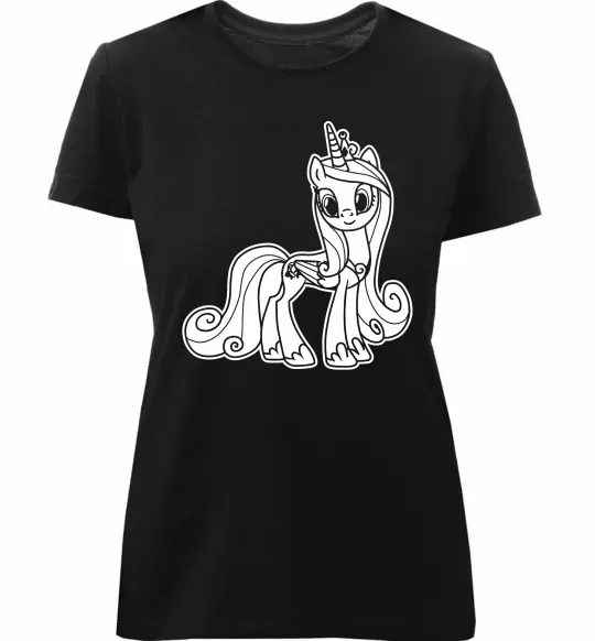 Женская премиум футболка Поні з короною (Єдиноріг) Черный фото
