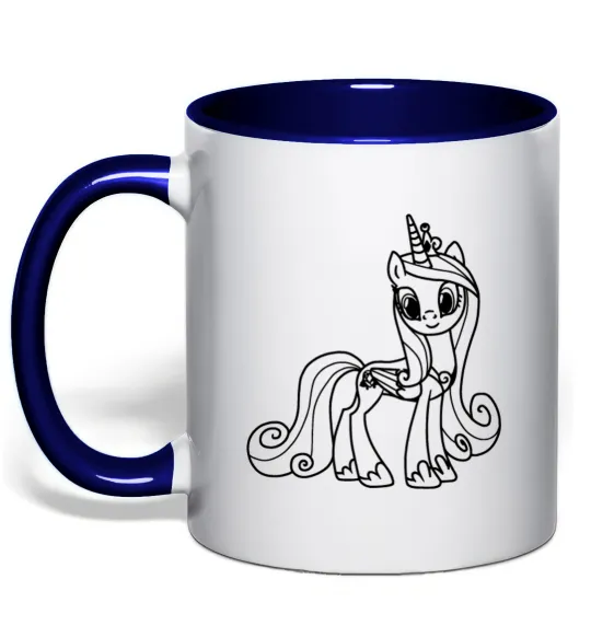 Чашка с цветной ручкой Поні з короною (Єдиноріг) Глубокий темно-синий фото
