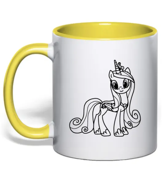 Чашка з кольоровою ручкою Поні з короною (Єдиноріг) Лимонний фото