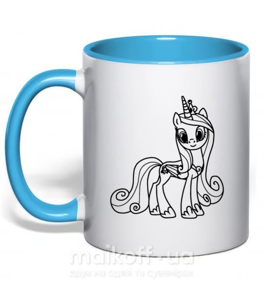 Чашка с цветной ручкой Пони с короной (единорог) Голубой фото