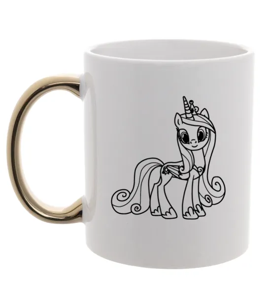 Чашка с цветной ручкой Поні з короною (Єдиноріг) Золото фото