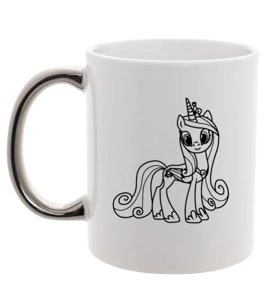 Чашка с цветной ручкой Поні з короною (Єдиноріг) Серебро фото