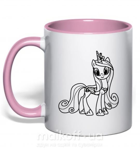 Чашка з кольоровою ручкою Пони с короной (единорог) Ніжно рожевий фото
