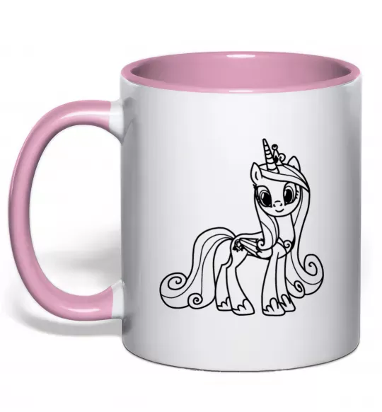 Чашка с цветной ручкой Поні з короною (Єдиноріг) Нежно розовый фото