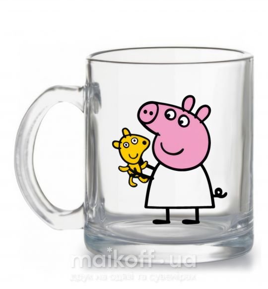 Чашка скляна Пеппа и мишка Прозорий фото