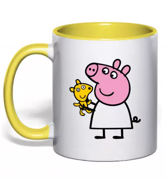 Чашка з кольоровою ручкою Пеппа і мишка Сонячно жовтий фото