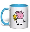 Чашка з кольоровою ручкою Пеппа і мишка Блакитний фото