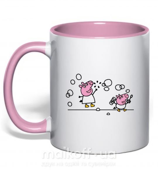 Чашка с цветной ручкой Пеппа и Джордж лопают пузыри Нежно розовый фото